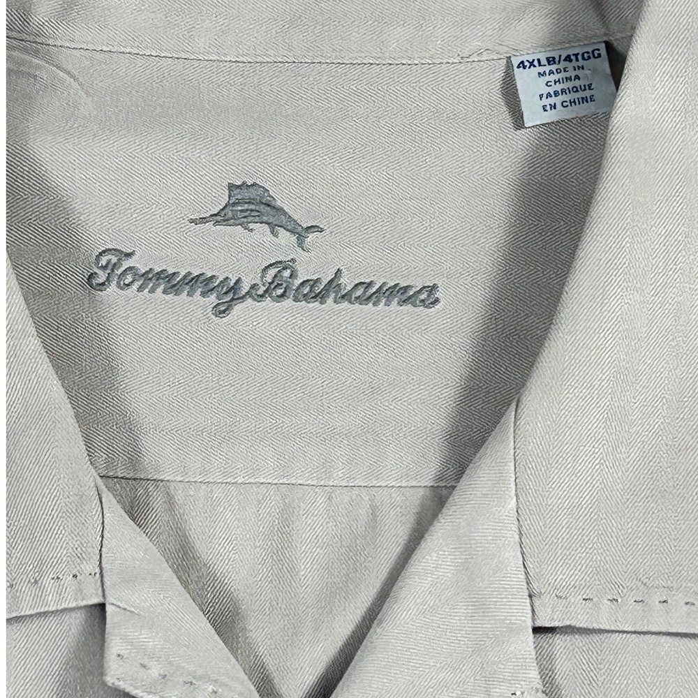Tommy Bahama 4XLB Mens 100% Silk Herringbone Camp Shirt Gray Big Tall 4XL